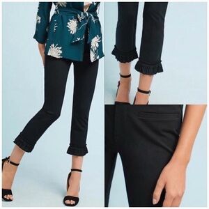 Anthropologie Cartonnier Women's Dress Pants Black Ruffle Hem Cropped Capri 8